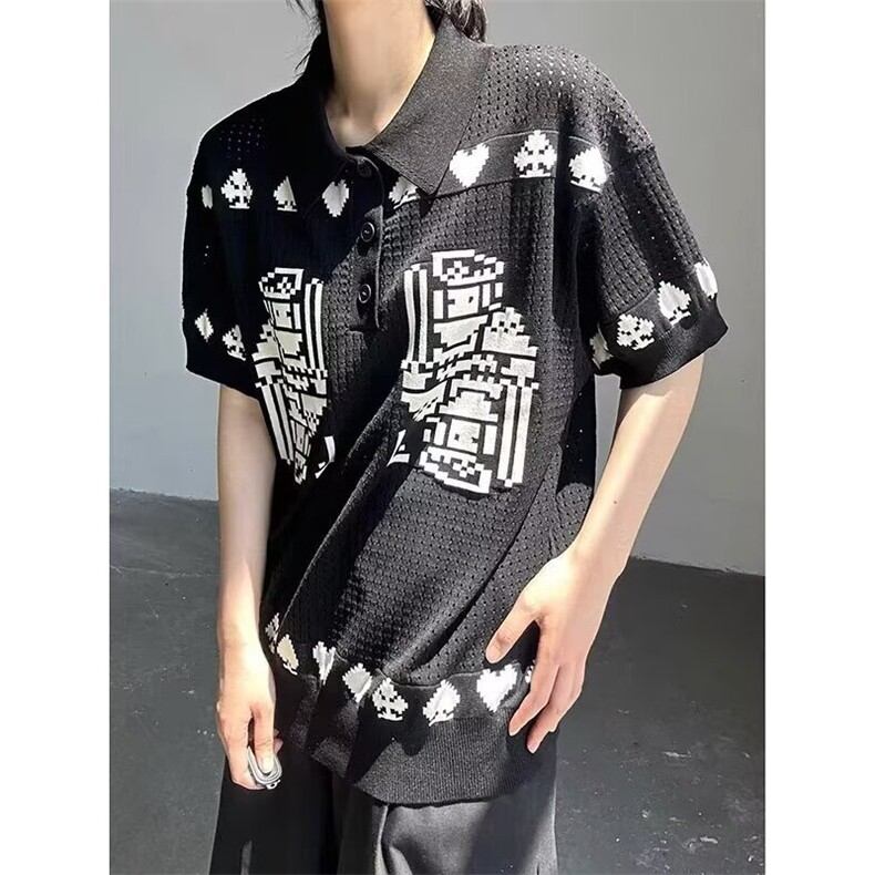 扑克牌提花镂空针织POLO翻领短袖t恤男女夏季凉感上衣TZ06,男装T恤,星座1116A（原606A-3）
