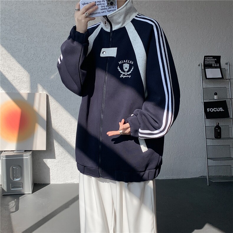 WY10190-特P60420g重磅-高品质-条纹设计感大码保暖卫衣外套男,男装棉衣,电商A059