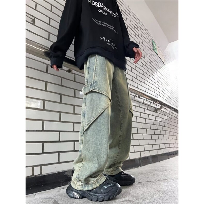 工装牛仔裤男春季美式高街阔腿裤设计感潮牌宽松直筒裤K80588-p58,男装牛仔裤,星座1008