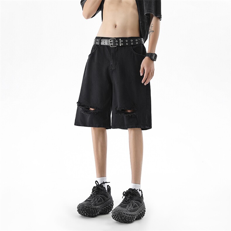 B221美式ins高街宽松防水防污破洞牛仔短裤LK24188-P50控68,男装牛仔裤,电商B221
