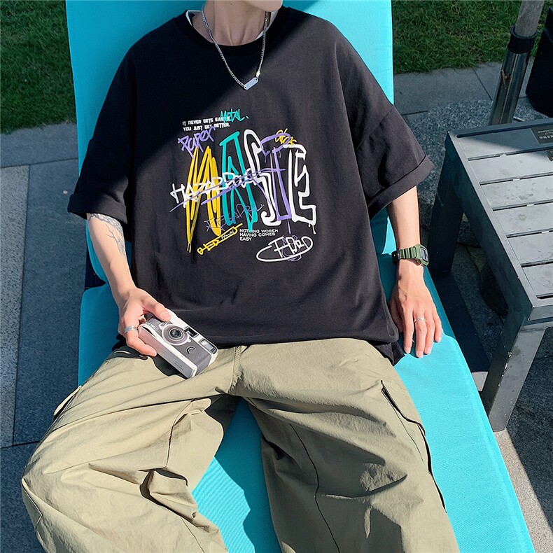 1图案已注册港风日系中性情侣大码M-5XL风短袖DT7735P28控45,男装T恤,星座226-2