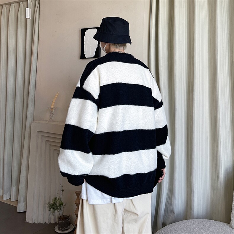 条纹毛衣日系慵懒针织衫秋冬外套潮牌高级感线衣服男MY05650-P48,男装针织衫/毛衣,星座308B-2