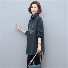 2024冬季新款中长款刺绣加绒卫衣保暖百搭舒适卫衣，女装卫衣/绒衫，独衣靓