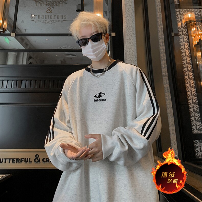 抖音得物供货提供视频秋冬重磅美式宽松织带圆领卫衣0324,男装卫衣,电商A486