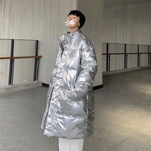 518中长款棉衣男亮面镭射港风加厚冬装棉袄男M2023 P145 控168图片