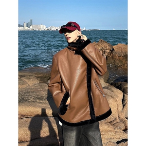 现货-美式机车棉服皮毛一体外套加绒棉衣218-7-M123-P135-控168图片