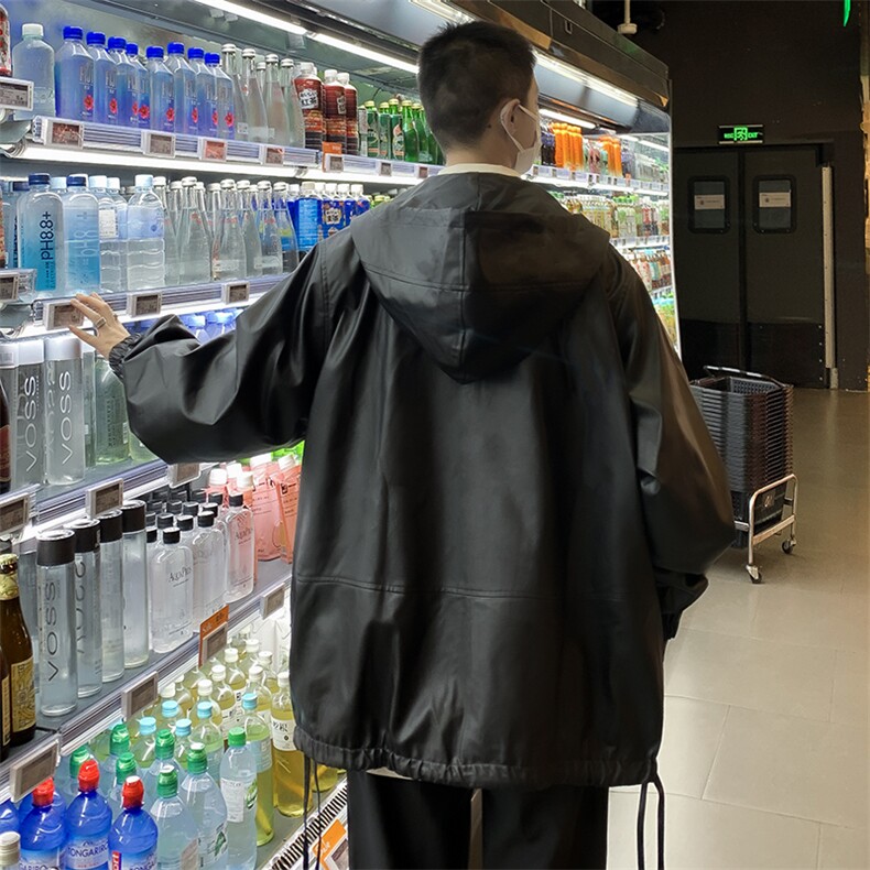 秋季美式街头机车风男款连帽皮衣情侣上衣潮牌夹克外套JK072-P76,男装夹克,星座308B-2