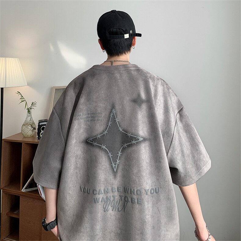 XY1041-TP35控价48麂皮短袖t恤男潮流发泡印花夏2023新款上衣,男装T恤,电商A102-1
