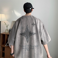 XY1041-TP35控价48麂皮短袖t恤男潮流发泡印花夏2023新款上衣，男装T恤，电商A102-1