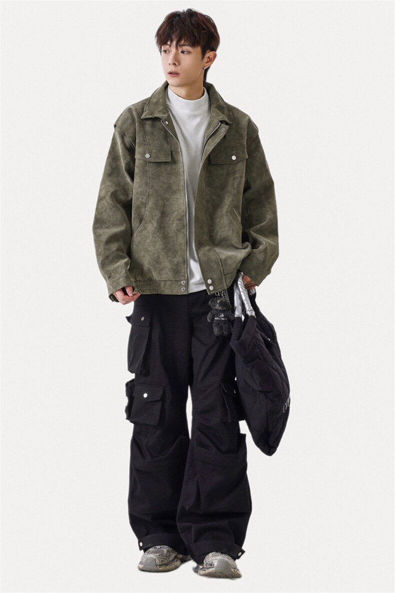 2025秋季新款现货绒感雾花皮衣男立领夹克外套DSA157B-J2559-P95,男装夹克,电商A157B