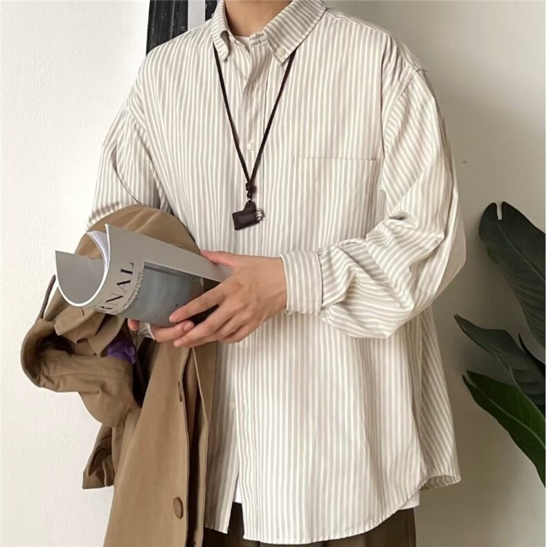 港风春款男女衬衫竖条纹宽松长袖衬衣CHY10 P35图片