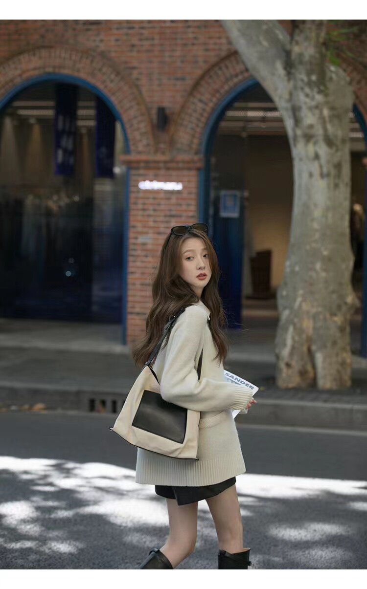 秋冬新款加厚保暖套头半开翻领毛衣女慵懒休闲针织打底衫,针织衫/毛衣,半城羊绒