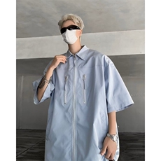鱼骨隐形垫肩短袖衬衫设计感高级cleanfit街头风半袖衬衣，男装衬衫，星座716-2