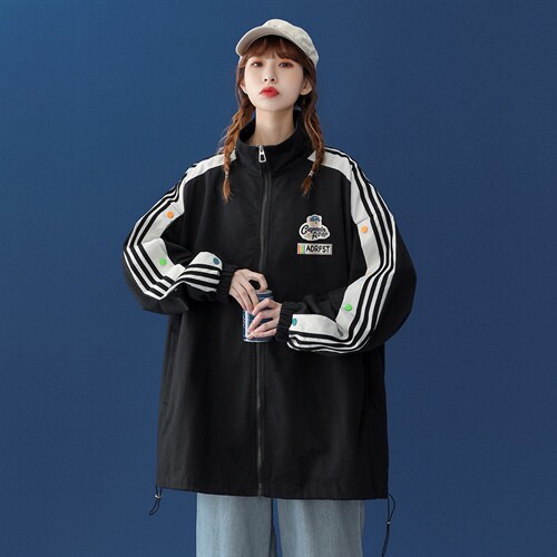 中性秋季百搭袖子拼接彩色宽松夹克情侣棒球服外套 G6251 P65控78图片