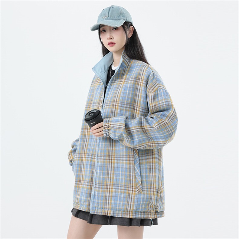 美式高街双面穿格子外套男女翻领痞帅防风潮流百搭夹克8511-P39,男装夹克,电商B306