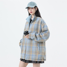 美式高街双面穿格子外套男女翻领痞帅防风潮流百搭夹克8511-P39，男装夹克，电商B306