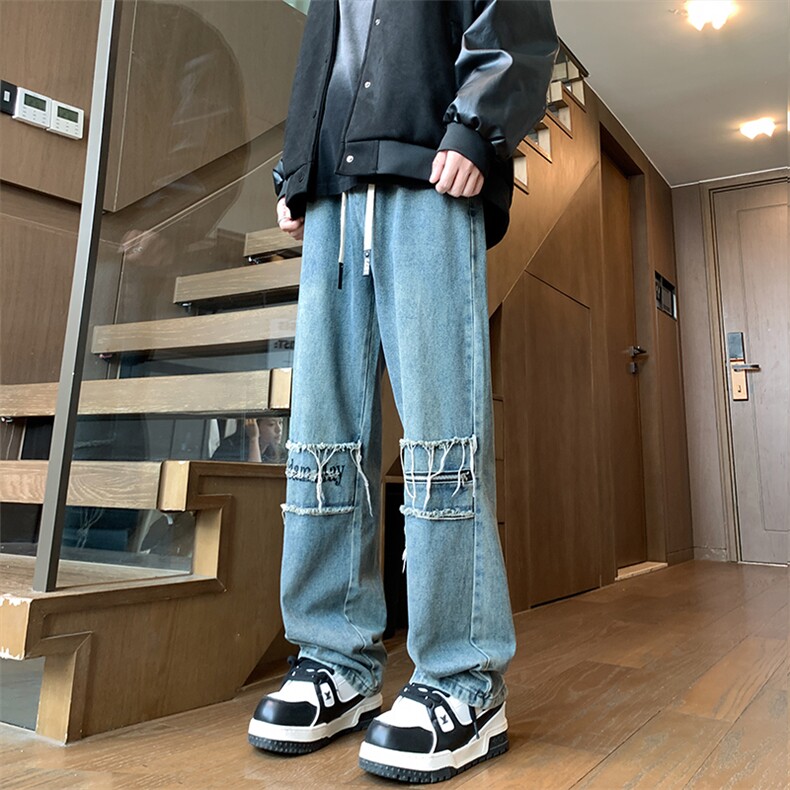 公寓风A129-K080P48秋冬水洗牛仔长裤【抖音客户可持续提供视频】,男装休闲裤,电商A129