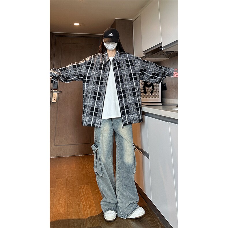 秋季新款港风大码复古小香风格子翻领夹克XZ213-JK9904-P70控88,男装夹克,星座213