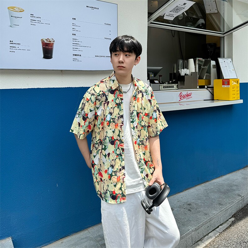 CS005～特P25控39有货（自家图）夏季短袖花衬衫男女沙滩衬衣,男装衬衫,星座218-5