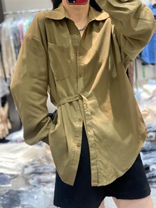 2022秋季新款时尚百搭修身休闲宽松显瘦不规则衬衫图片