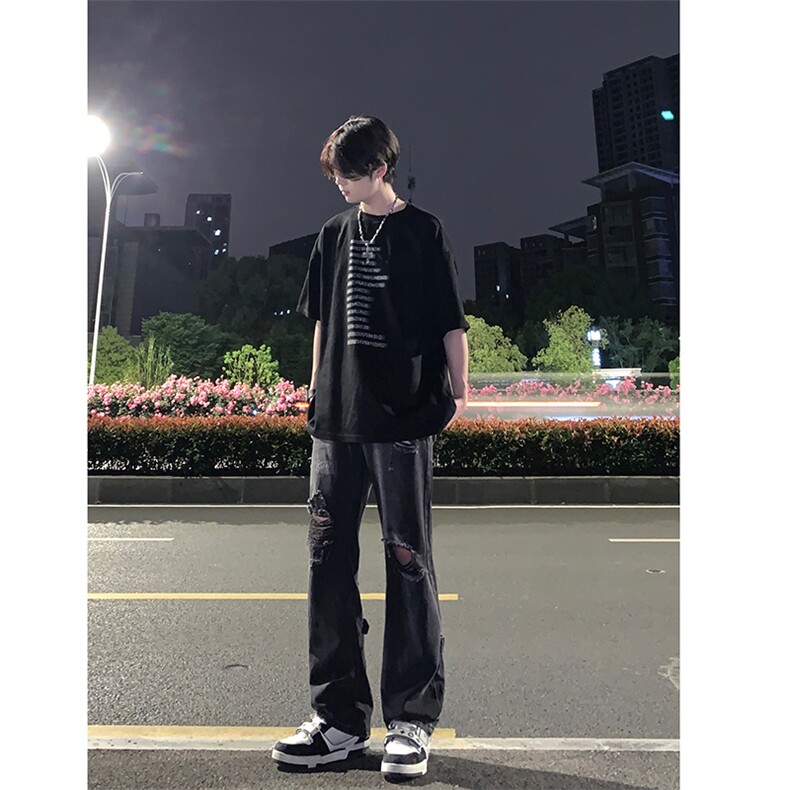 B221美式ins高街暗黑系小众拉链直筒牛仔裤LK23073-P65控88,男装牛仔裤,电商B221