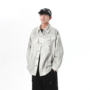 美式涂鸦水洗牛仔外套男款宽松做旧磨破高级感渐变上衣JK1095-P88图片