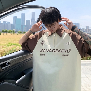 港风重磅全棉撞色插肩袖polo衫短袖男T恤GP3342-P45控78图片