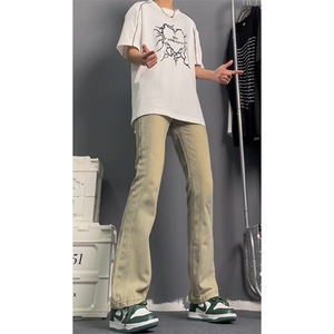 美式高街vibe拼接黄泥牛仔裤修身直筒裤XZ310A-4-NZ27图片