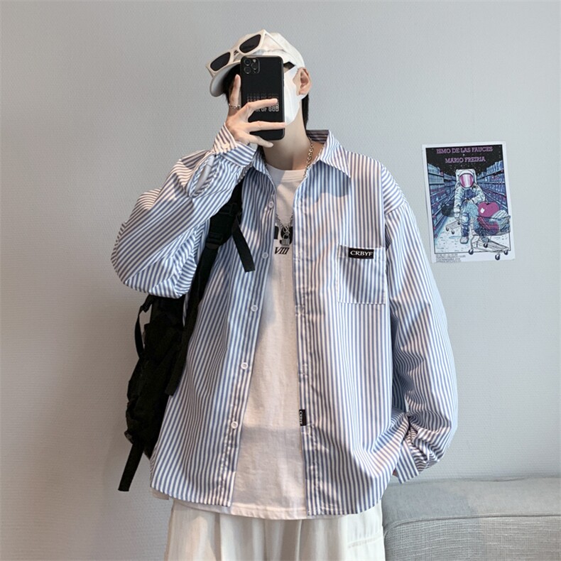 长袖衬衫男港风日系条纹外套C1152P32,男装衬衫,星座1116-2