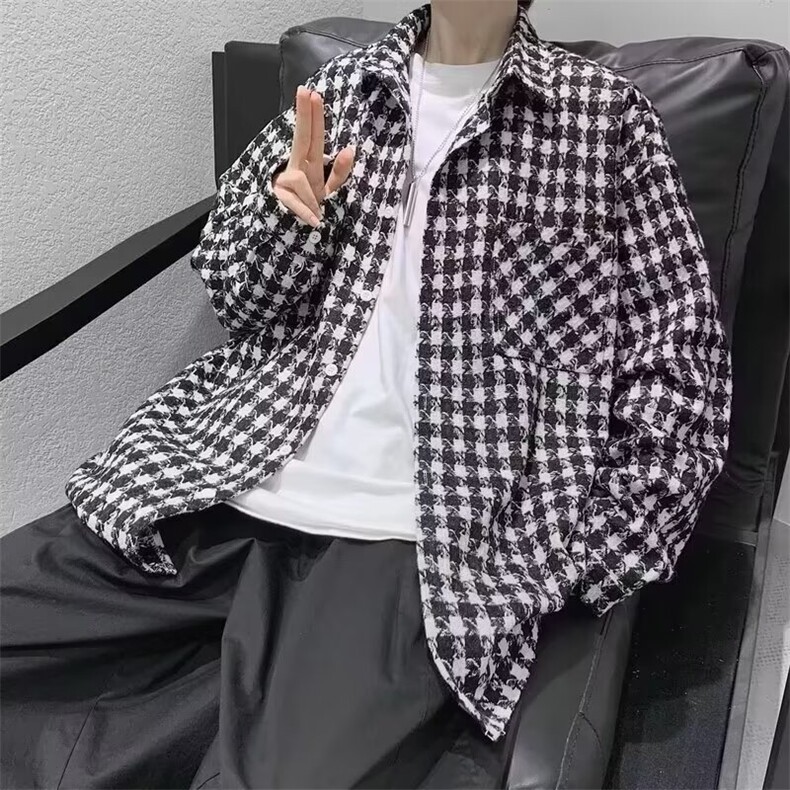 F572P48秋季毛呢夹克外套男长袖格子衬衫秋天韩版文艺宽松,男装衬衫,星座512-6
