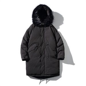 2019冬季新港风情侣毛领抽绳大码中长连帽加厚加棉衣男M738-P145图片