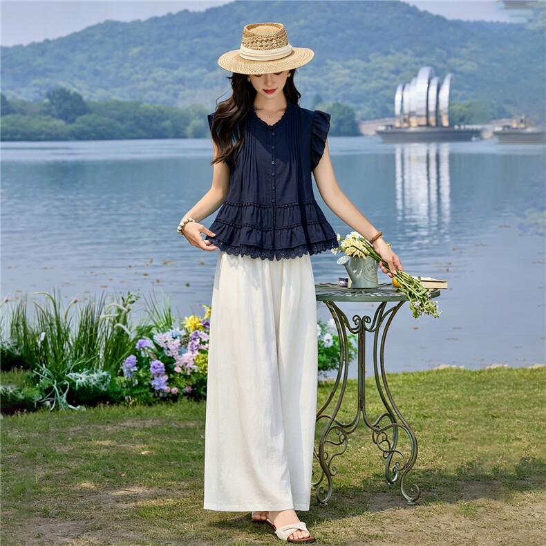 简约纯棉舒适短袖夏季优雅大方遮肉巨好看出游两件套,女装套装/套裙,依如秀(原杭风阁)