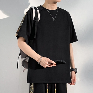 夏季拼接圆领短袖T恤男潮流五分袖体恤上衣青年小熊A266-T199-P22图片