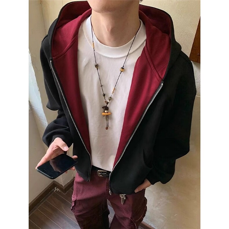 新款卫衣港风宽松简约连帽卫衣开衫男潮流帅气百搭513AKS2604P50,男装卫衣,星座513A