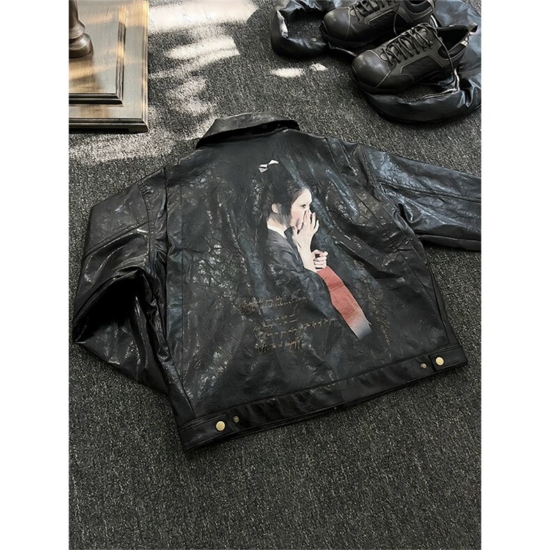 PU9151-P75美式复古蜻蜓女人像pu皮衣夹克，男装皮衣，电商B323A