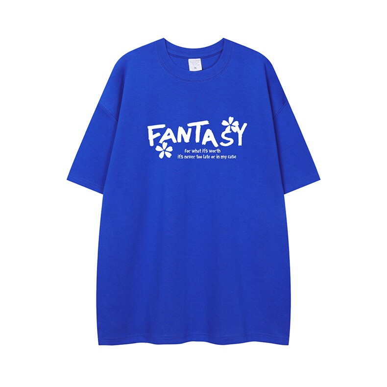 白底23夏季时尚百搭复古宽松圆领克莱因蓝短袖T恤T6096P25控38,男装T恤,电商A268-1