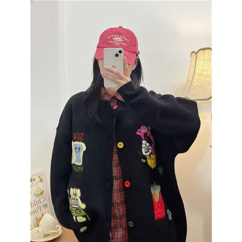 圆领针织衫开衫男女秋冬新款卡通贴标刺绣宽松毛衣外套,男装针织衫/毛衣,星座506A