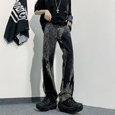 欧美高街牛仔裤男韩版潮拼色个性2024春季新款ins长裤RK2447-P43，男装牛仔裤，星座412-2