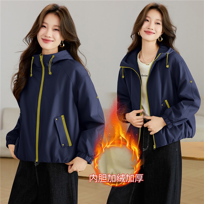 现货2025新款加绒连帽女士休闲时尚连帽派克服，女装派克服，木子恋