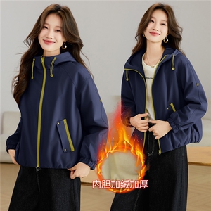 现货2025新款加绒连帽女士休闲时尚连帽派克服,女装派克服,木子恋