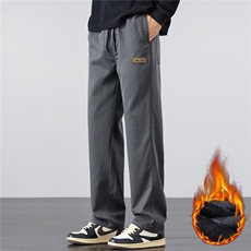 秋冬新款男士加绒保暖休闲裤时尚阔腿免烫垂感长裤大裤脚裤子大码，男装棉衣，星座224-3