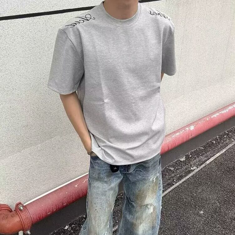 美式复古重工字母刺绣短袖T恤男女半袖潮流夏季潮牌HTX195,男装T恤,星座208-5