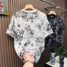 夏季轻奢亮片潮牌T恤宽松休闲百搭扎染破洞设计感圆领男短袖上衣，男装T恤，星座506A