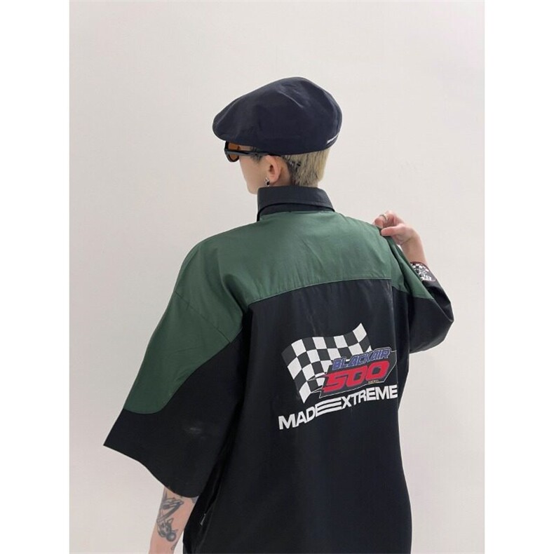 美式高街hiphop嘻哈赛车服短袖衬衫夏季潮牌机车POLO领短袖上衣,男装衬衫,星座506A