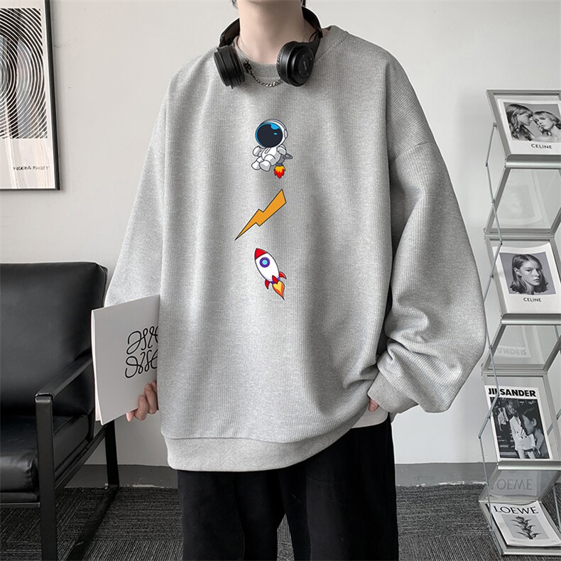 华夫格卫衣圆领卫衣男大码长袖t恤男外套HW76165-P30加绒款-P40,男装卫衣,电商A040