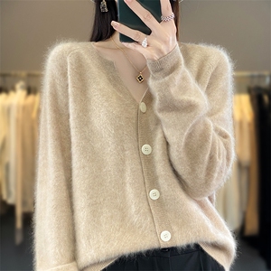 一线成衣羊毛开衫女短款春秋2023薄款羊绒毛衣外搭针织外套图片