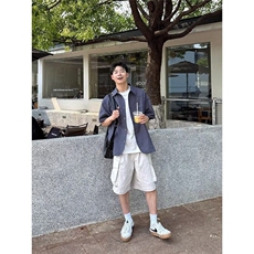 CP1198-P40休闲工装短裤五分裤夏季新款男生纯色宽松大口袋短裤，男装牛仔裤，电商B323A