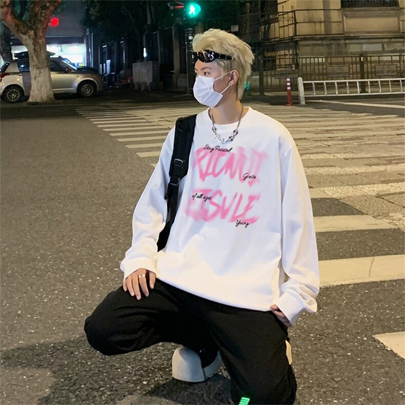 长袖T桖男女纯棉休闲潮牌潮流港风春秋季新款帅气宽松打底衫上衣,男装T恤,星座506A