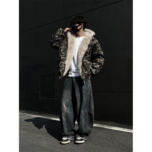 美式迷彩复古毛领棉服外套男连帽座山雕夹克棉服外套 2310 P115图片