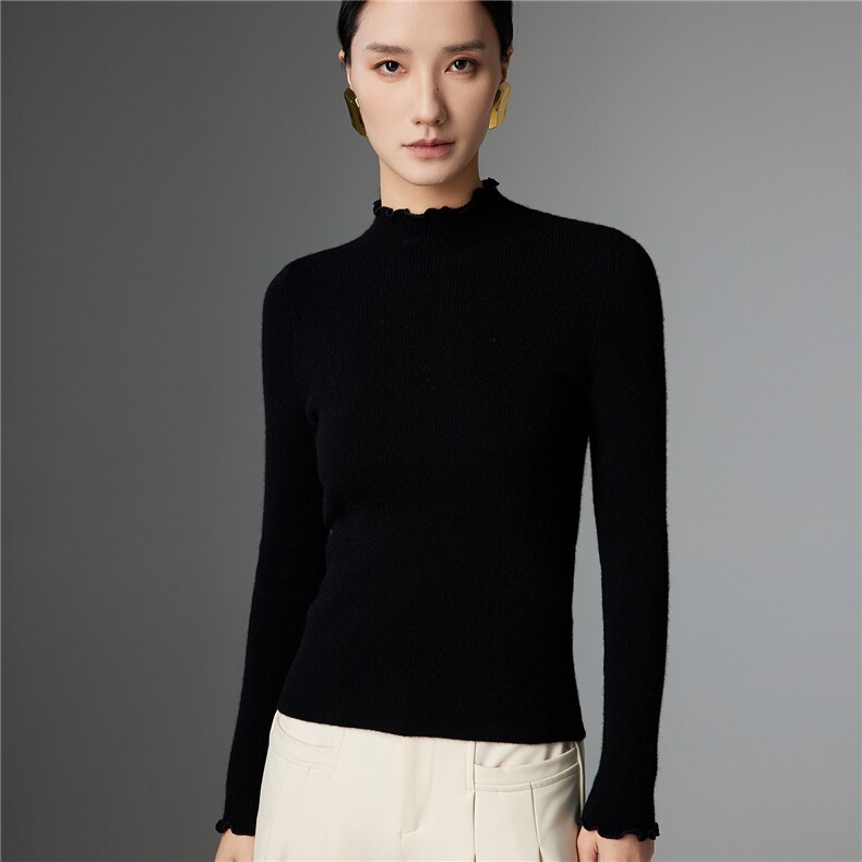 2025舒适百搭简约半高领长袖针织衫,女装羊绒衫,玛卡隆羊绒